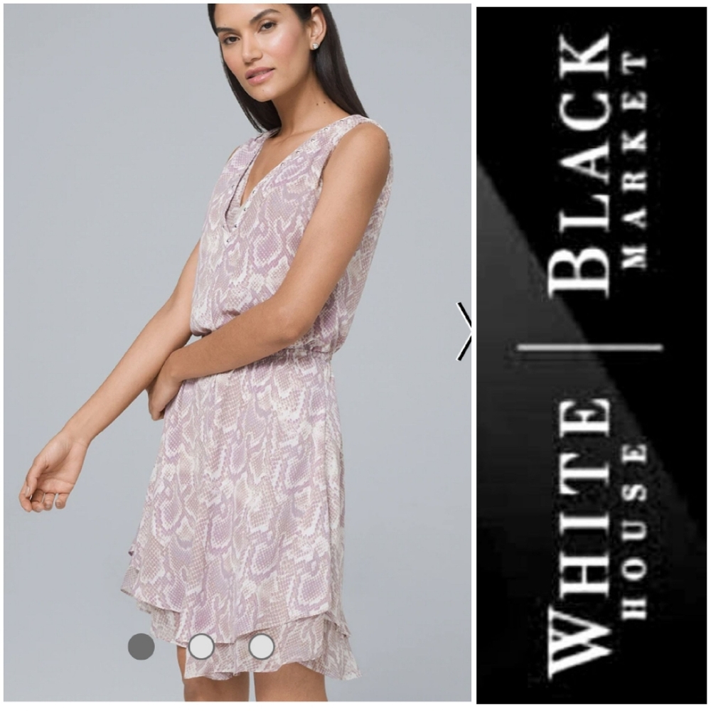 WHBM Embellished Neck Soft Blouson Dress Snake-00P - Picture 1 of 9